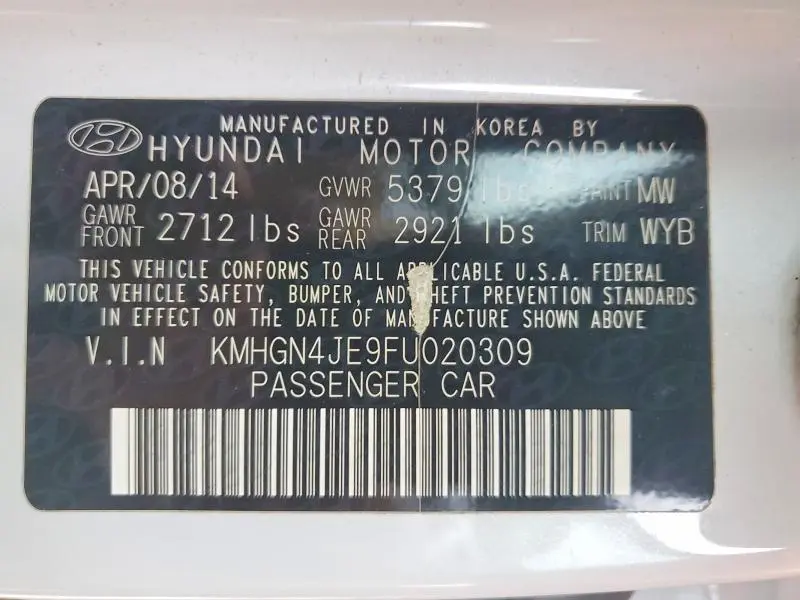 2015 HYUNDAI GENESIS 3.8L  