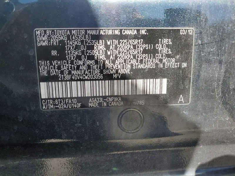 2012 TOYOTA RAV4 BASE  