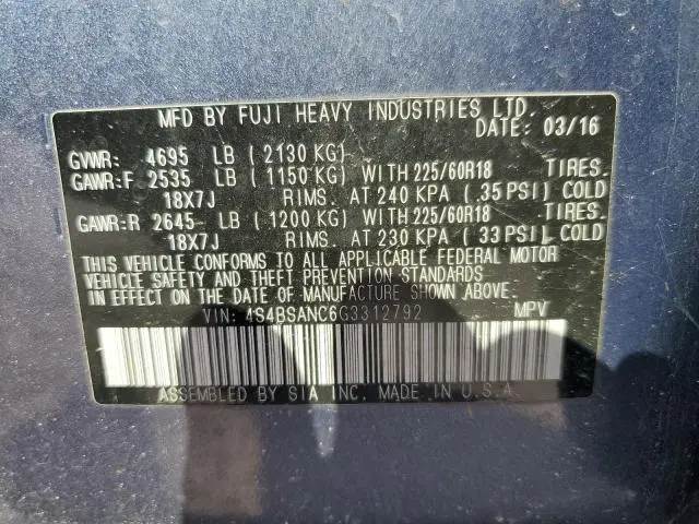 2016 SUBARU OUTBACK 2.5I LIMITED  
