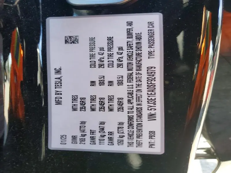 2025 TESLA MODEL 3   