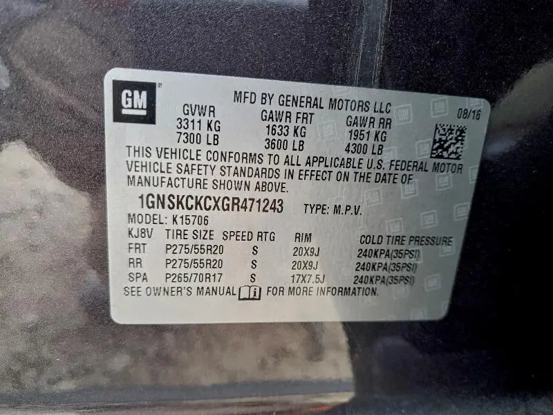 2016 CHEVROLET TAHOE K1500 LTZ  