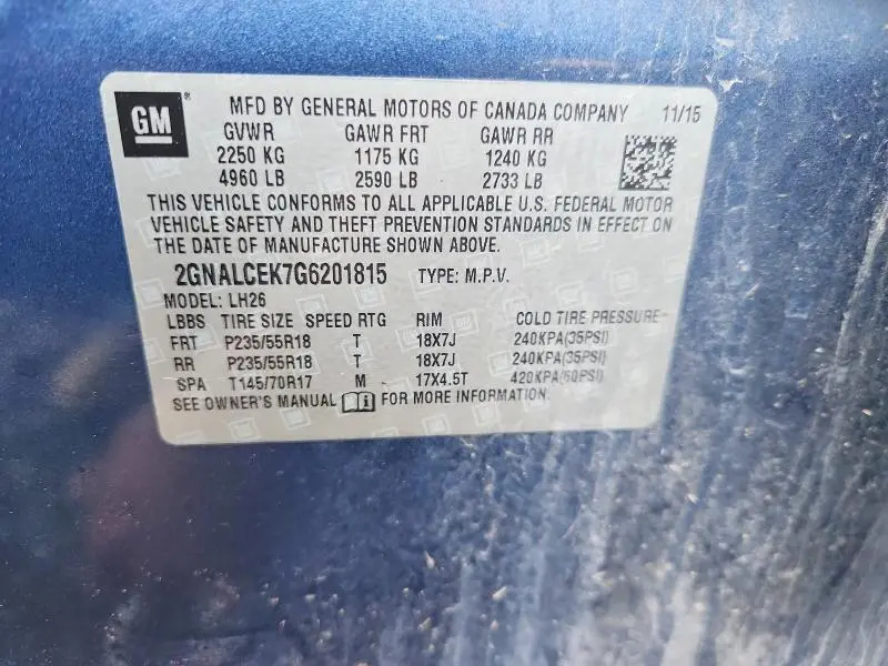 2016 CHEVROLET EQUINOX LT  