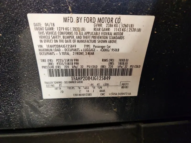 2018 FORD TAURUS SE  