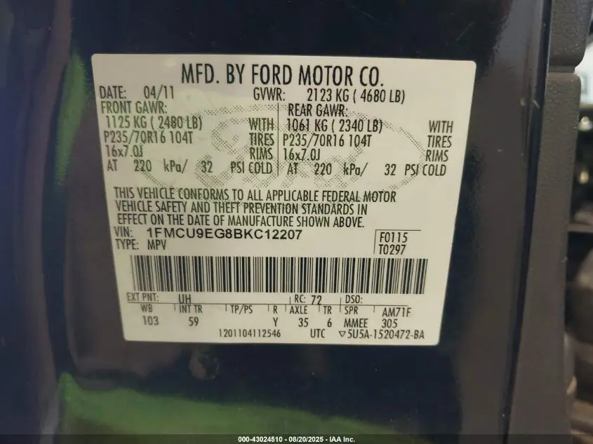 2011 FORD ESCAPE LIMITED