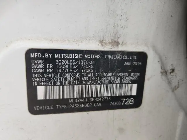 2015 MITSUBISHI MIRAGE ES
