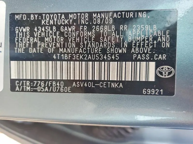 2010 TOYOTA CAMRY LE  