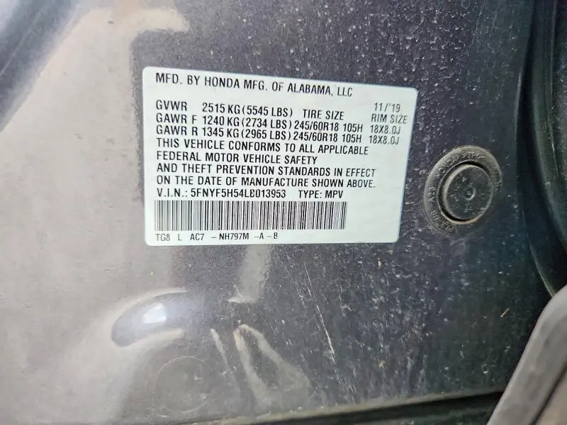 2020 HONDA PILOT EXL  