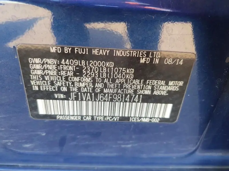 2015 SUBARU WRX LIMITED  