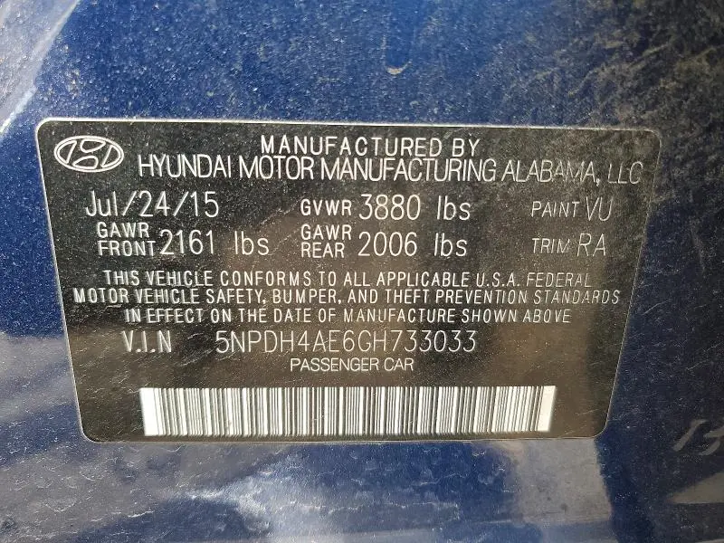 2016 HYUNDAI ELANTRA SE  