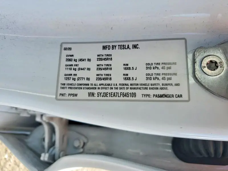 2020 TESLA MODEL 3   