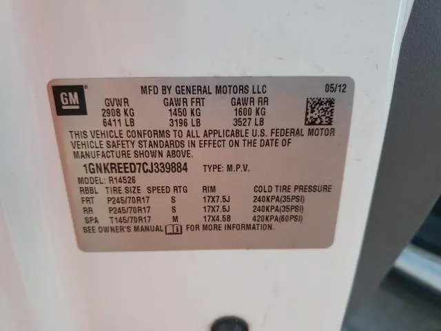 2012 CHEVROLET TRAVERSE LS  