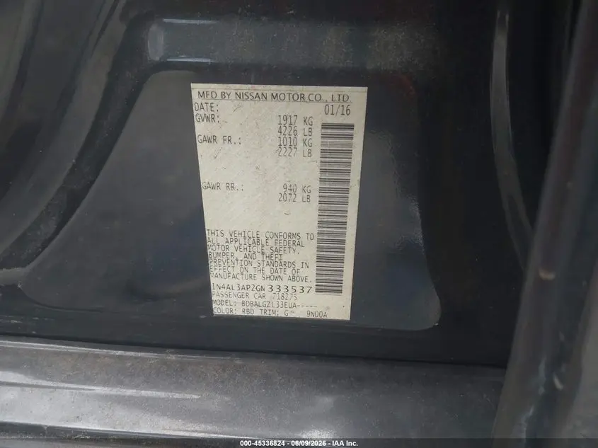 2016 NISSAN ALTIMA 2.5 S