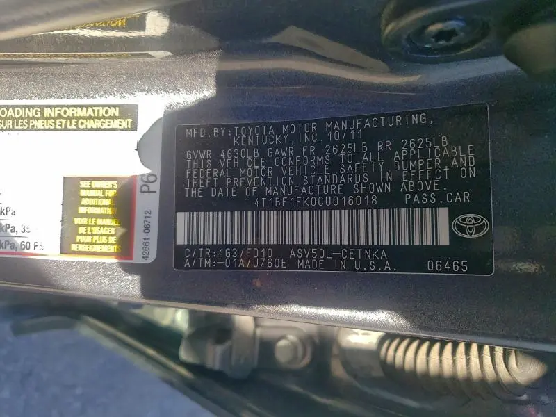 2012 TOYOTA CAMRY BASE  