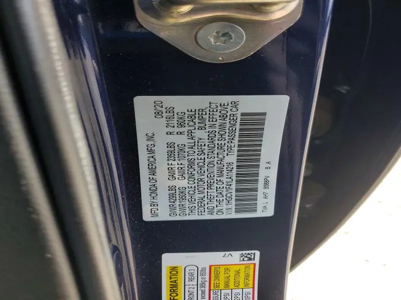 2020 HONDA ACCORD EX  