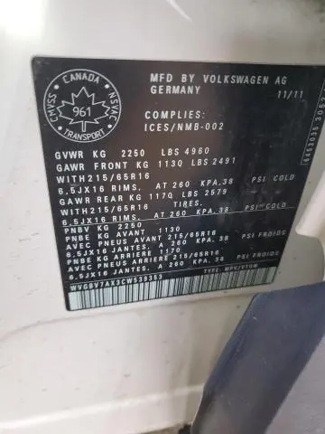 2012 VOLKSWAGEN TIGUAN S  