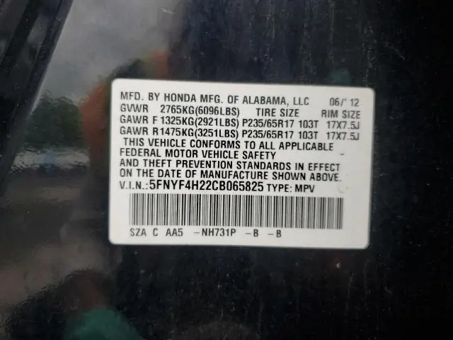2012 HONDA PILOT LX  