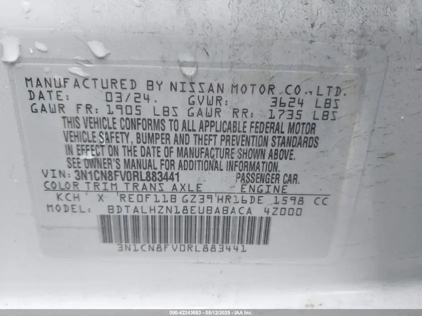 2024 NISSAN VERSA 1.6 SR