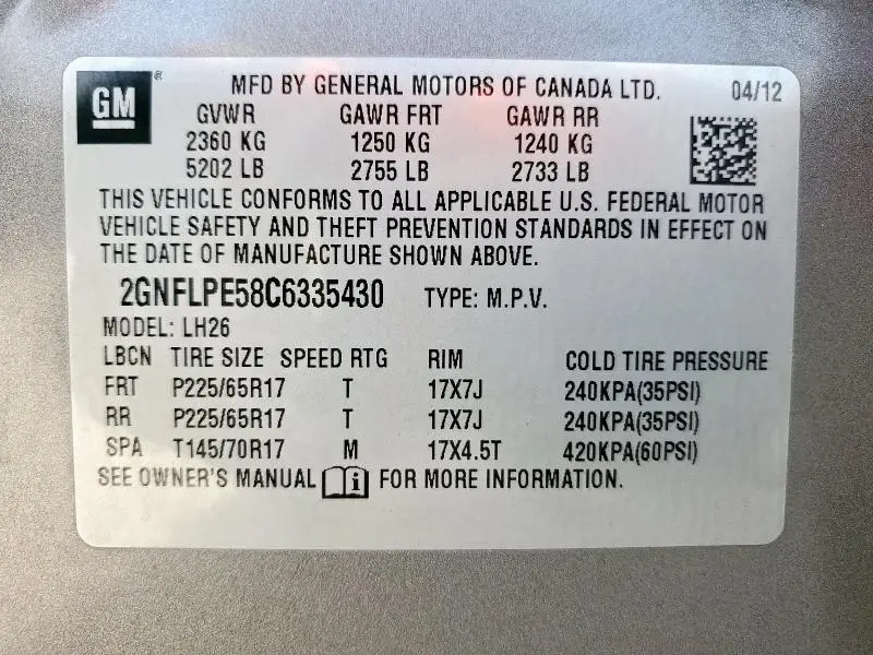 2012 CHEVROLET EQUINOX LT  