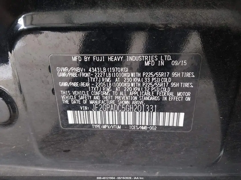 2016 SUBARU CROSSTREK 2.0I PREMIUM