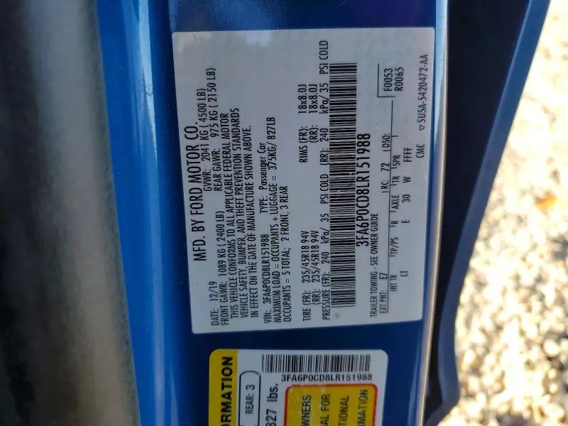 2020 FORD FUSION SEL  