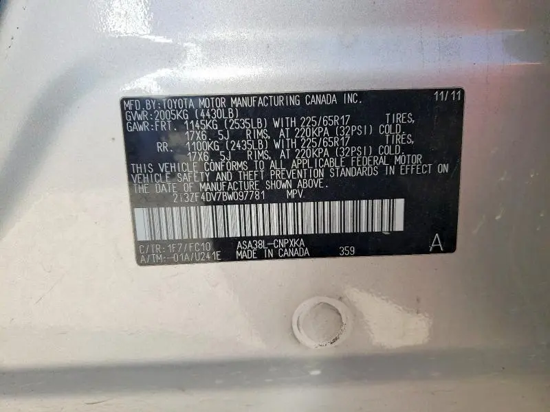 2011 TOYOTA RAV4 BASE  