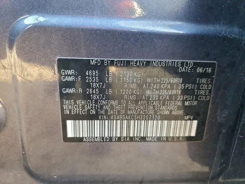 2017 SUBARU OUTBACK 2.5I LIMITED  