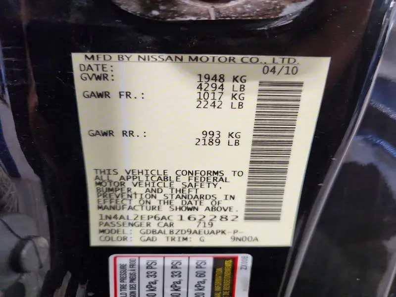2010 NISSAN ALTIMA 2.5 SR  