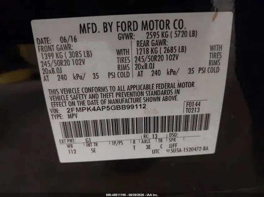 2016 FORD EDGE SPORT