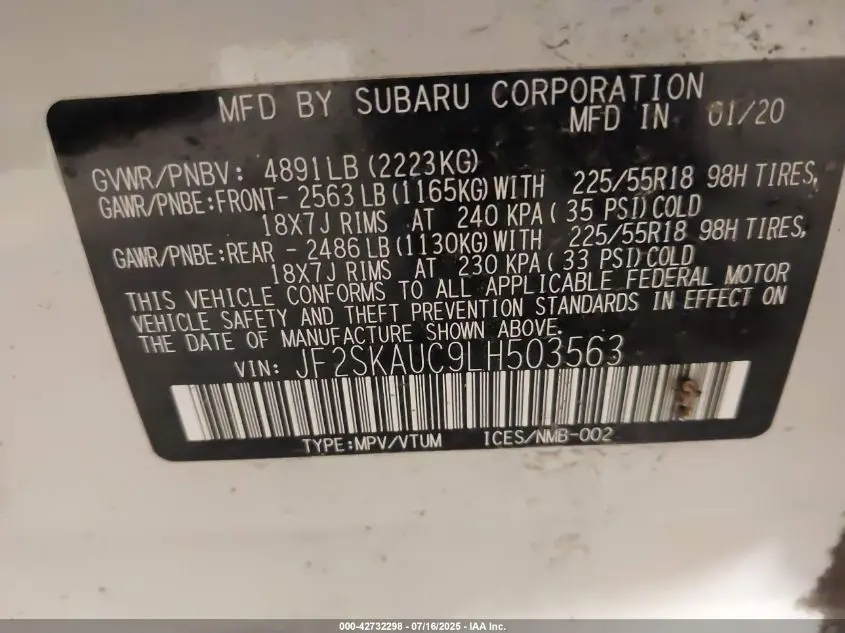 2020 SUBARU FORESTER LIMITED