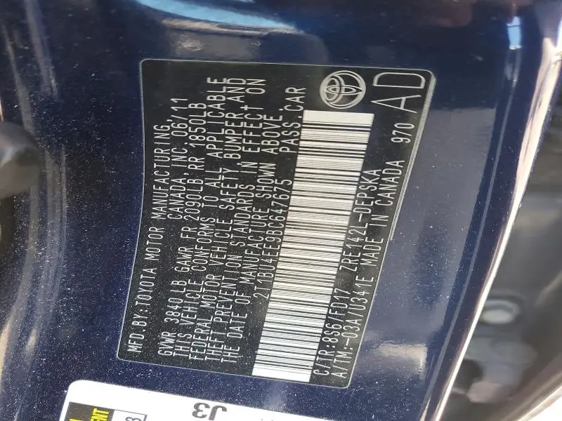 2011 TOYOTA COROLLA S  