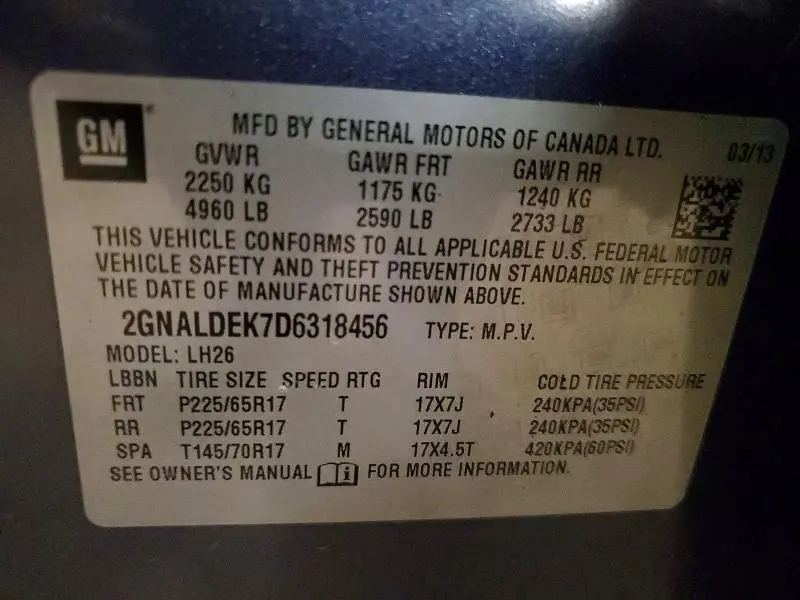 2013 CHEVROLET EQUINOX LT  