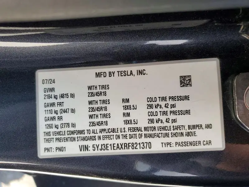 2024 TESLA MODEL 3   