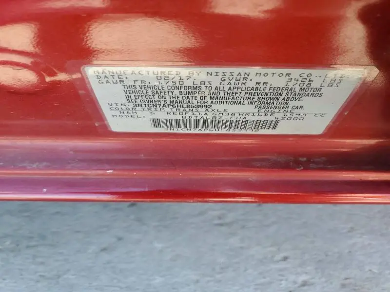 2017 NISSAN VERSA 1.6 S  