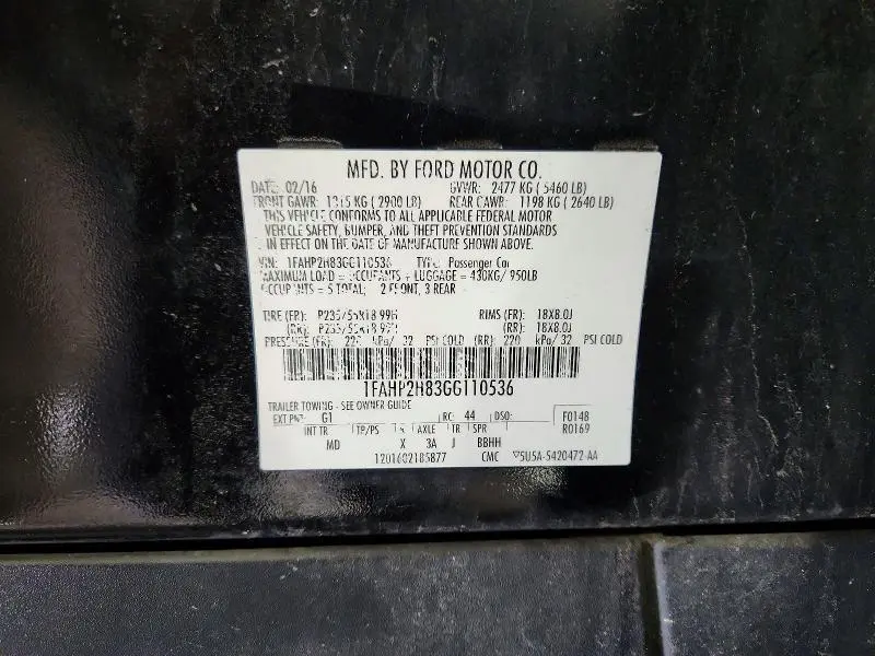 2016 FORD TAURUS SEL  