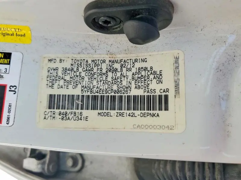 2012 TOYOTA COROLLA LE  