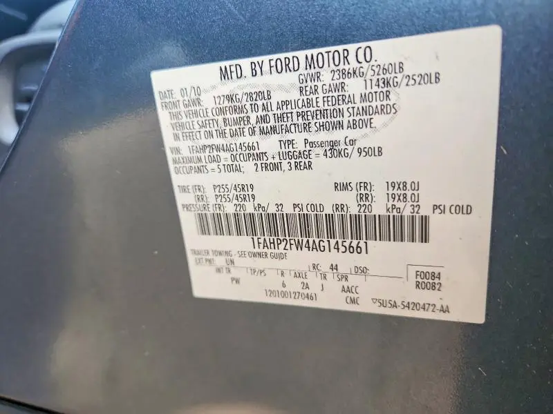 2010 FORD TAURUS LIMITED  