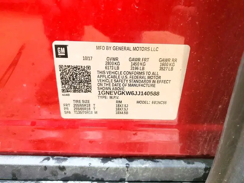 2018 CHEVROLET TRAVERSE LT  