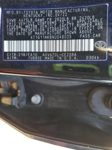 2022 TOYOTA CAMRY SE  