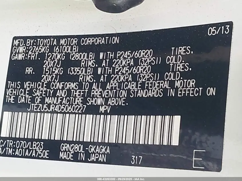 2013 TOYOTA 4RUNNER LIMITED