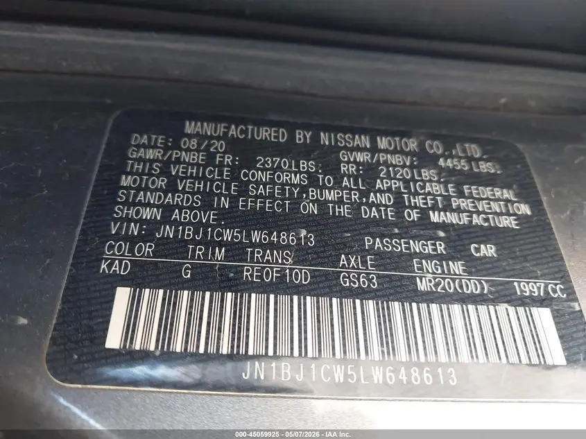 2020 NISSAN ROGUE SPORT S AWD XTRONIC CVT