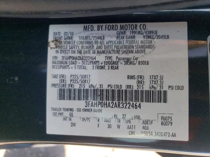 2010 FORD FUSION SE  