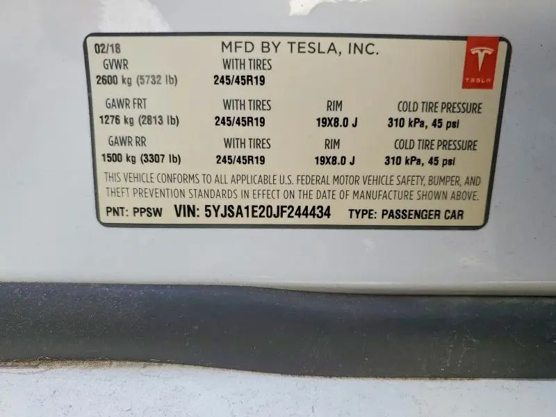 2018 TESLA MODEL S   