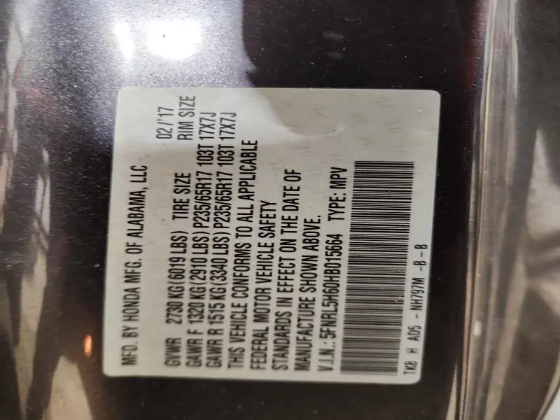 2017 HONDA ODYSSEY EXL  