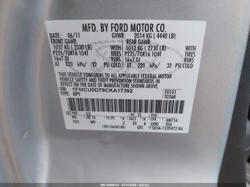 2012 FORD ESCAPE XLT