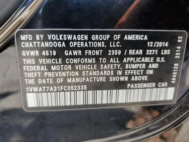 2015 VOLKSWAGEN PASSAT S  