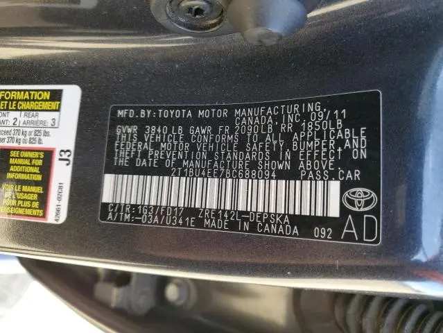 2011 TOYOTA COROLLA S  