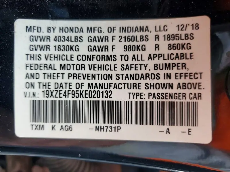 2019 HONDA INSIGHT TOURING  