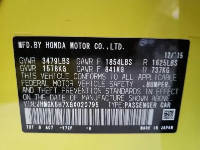 2016 HONDA FIT EX  
