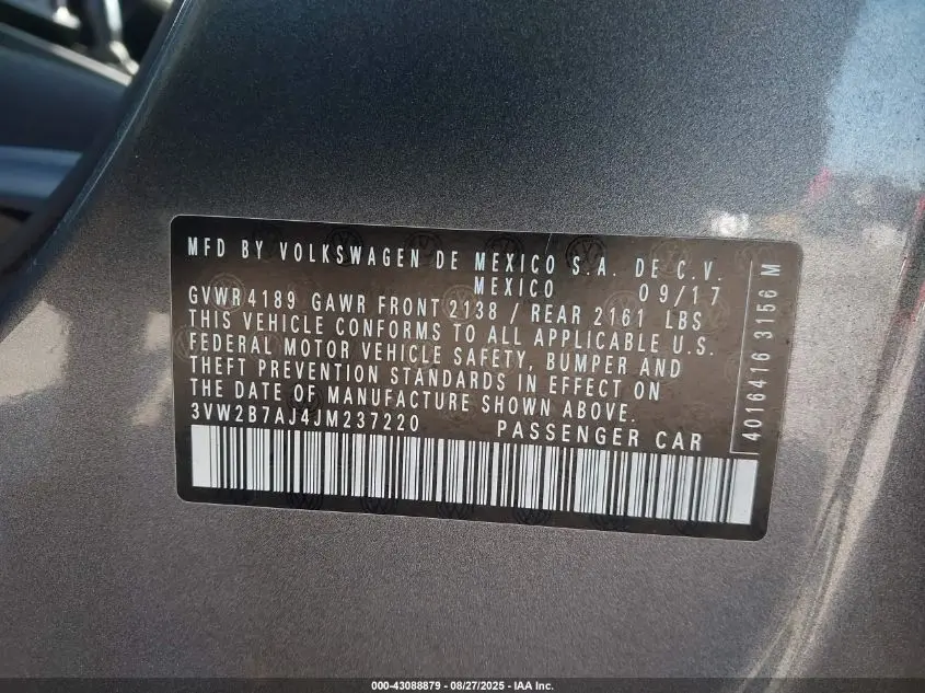 2018 VOLKSWAGEN JETTA 1.4T S