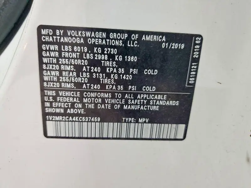 2019 VOLKSWAGEN ATLAS SEL  